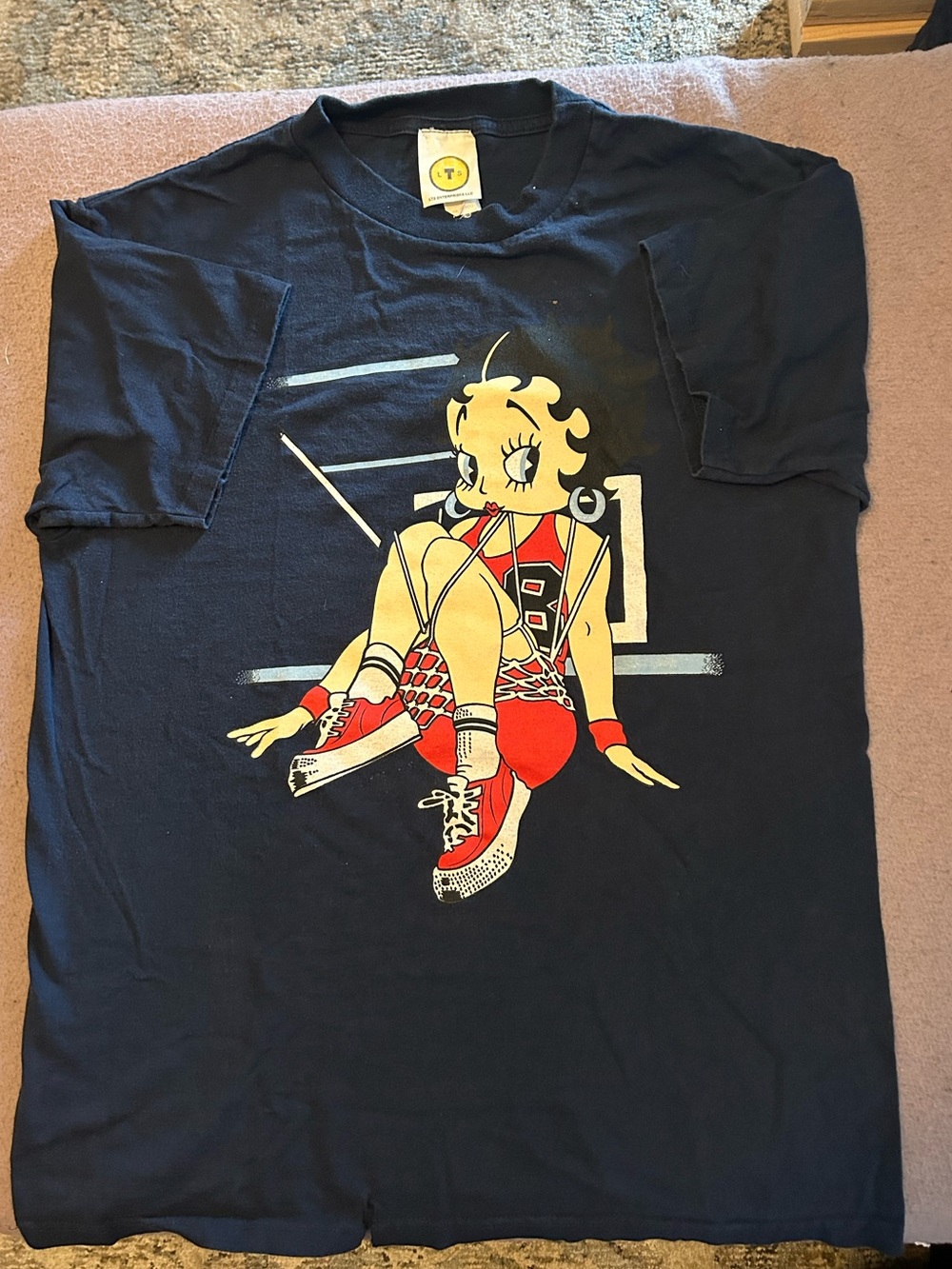 Betty Boop Black Graphic Tee with Red and Cream Illustration - Picture 2 of 2